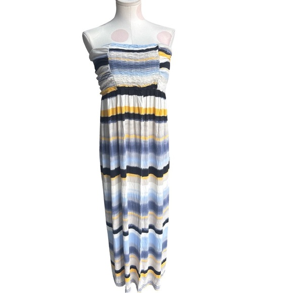 Soma Dresses & Skirts - Soma Strapless Soft Jersey Smocked Maxi Dress - yellow, blue - XL